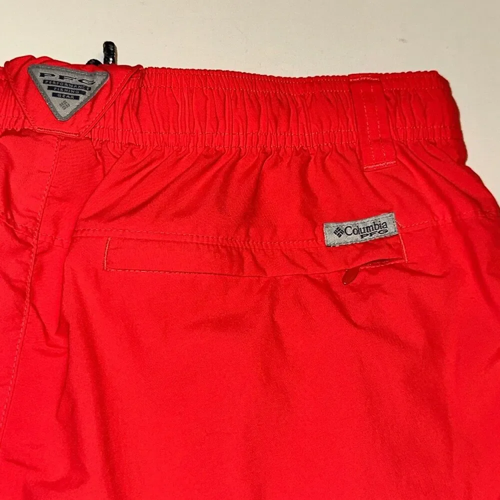 Columbia PFG Shorts Mens L Red Orange Nylon Drawstring Swim Outdoor‎ Hike